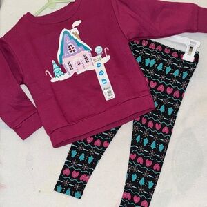 Pink Sweater and Patterned Leggings Set